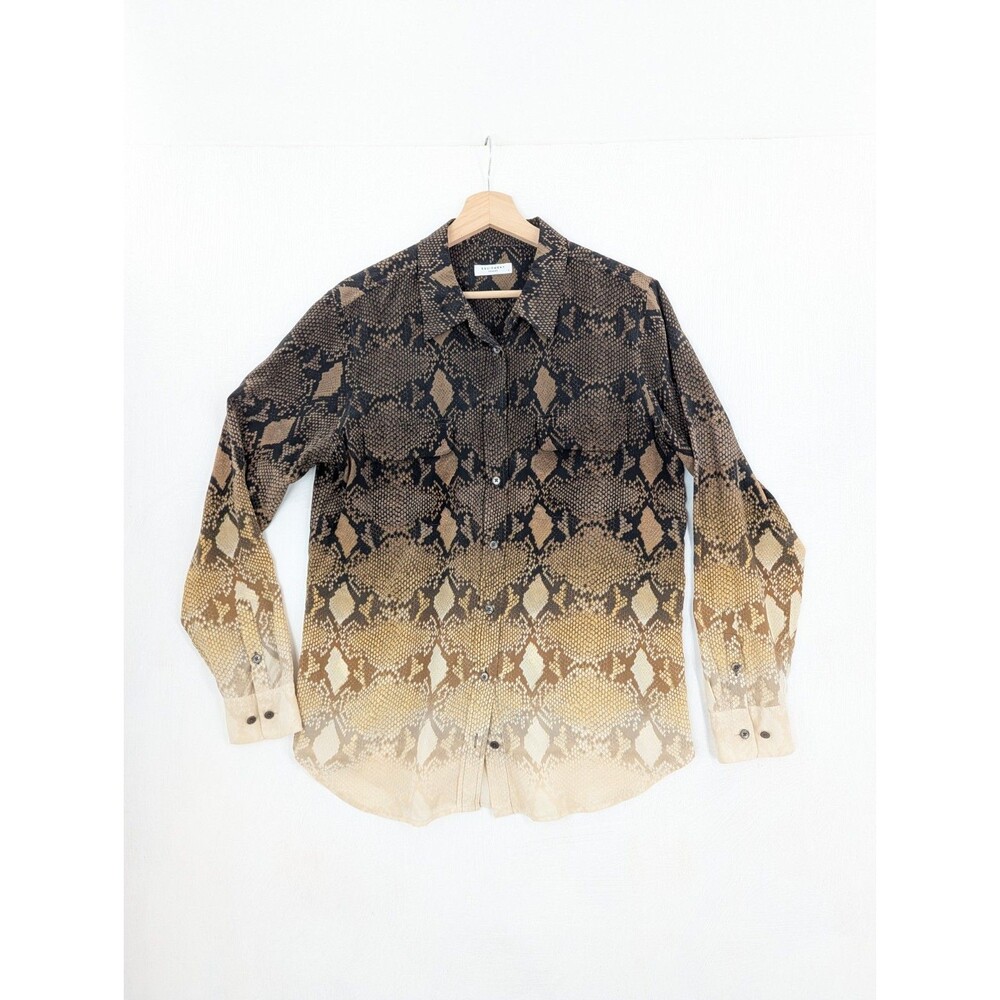 Equipment Shirt Womens Large Brown Silk Button Down Snakeskin Print Long Sleeve
